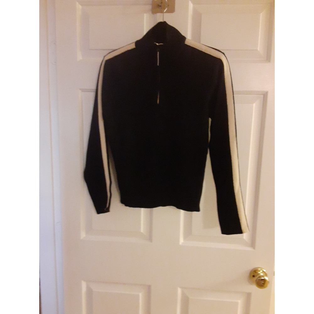 Lauren By Ralph Lauren 1/4 Zip Blk w/White Stripe Slv Pullover Womens‎ Size XL